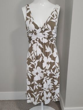 Tommy Bahama White and Olive Floral Midi Dress